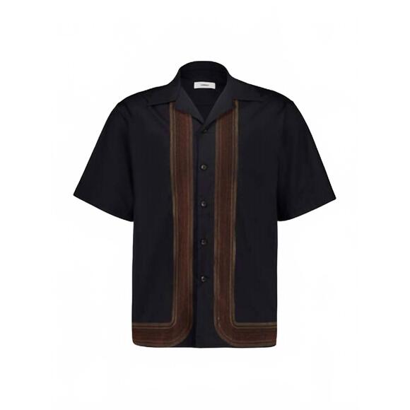 NEW COMMAS sun waves camp collar shirt in black